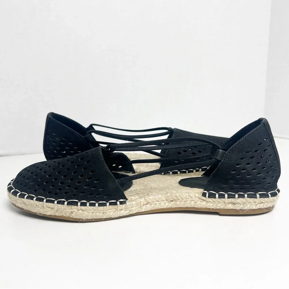 •EILEEN FISHER• Lee 2 Espadrille Sandal Black Perforated Nubuck Leather Size‎ 6